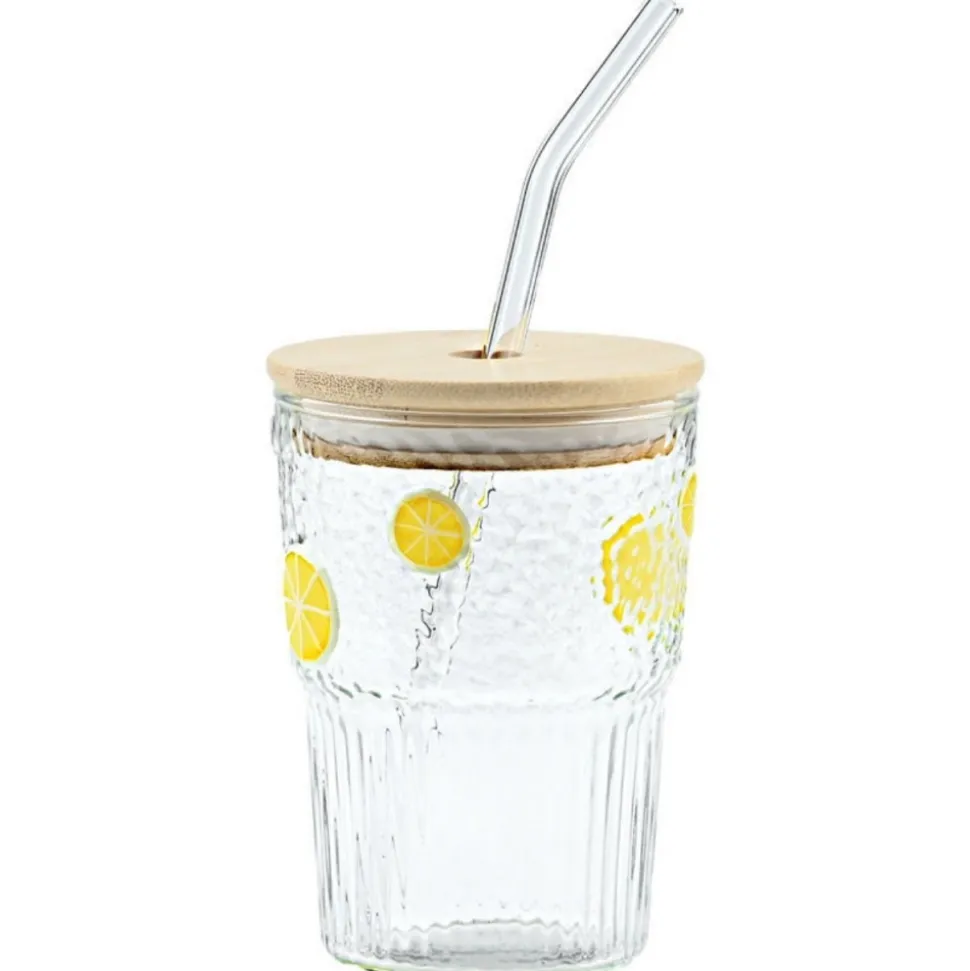 Szklanka do wody ze słomką w cytryny 420 ml