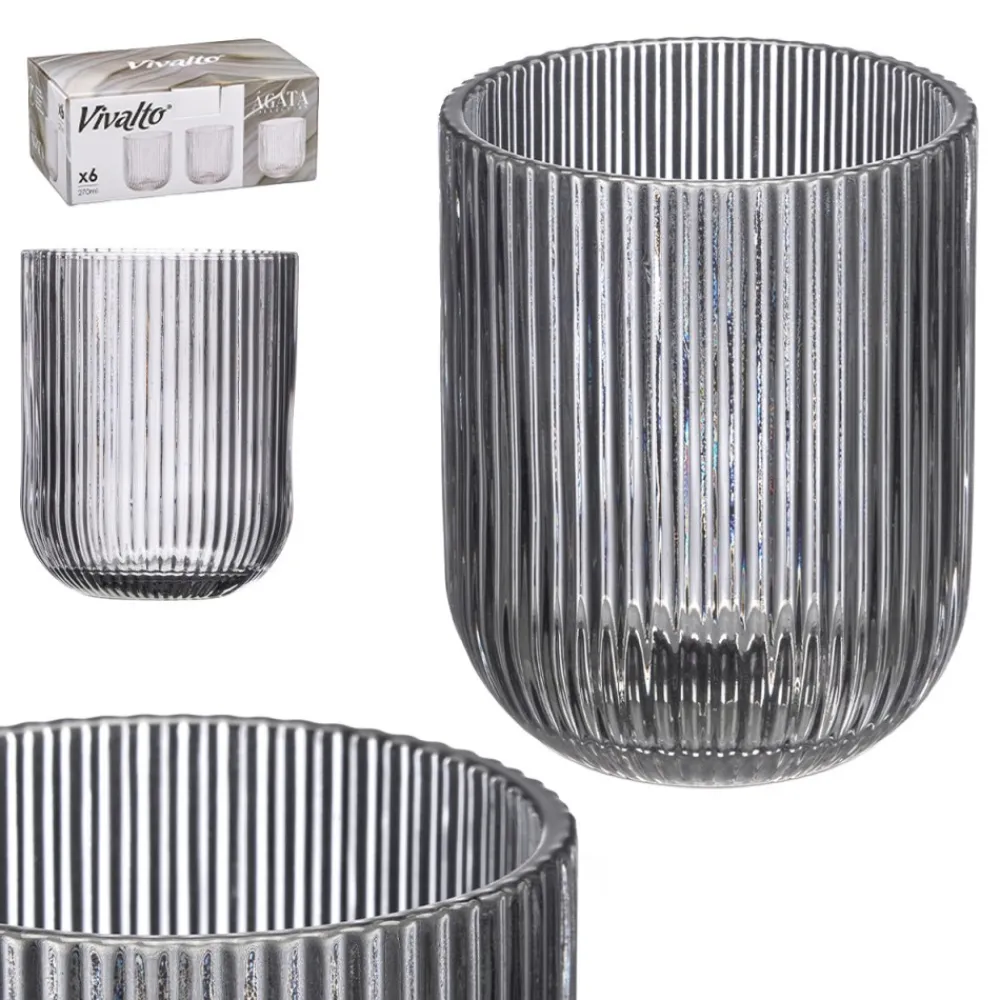 Szklanka 270 ml prążkowana szara * VIVALTO