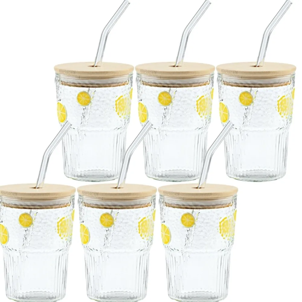 Szklanki ze słomką w cytryny 420 ml 6 szt. * Estia New