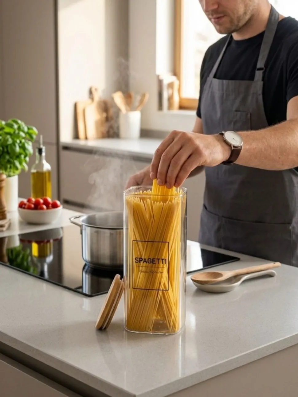 Szklany pojemnik na Spaghetti 2,1 L bambusowa pokrywka