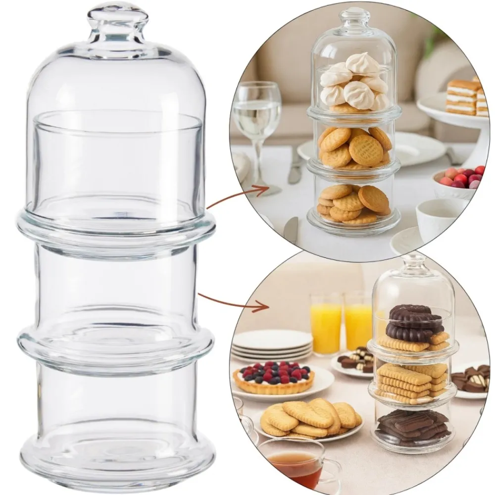 Szklany pojemnik na słodycze 3 poziomy 3x230 ml * PASABAHÇE