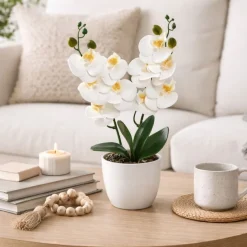 Sztuczna podwójna orchidea ORCHID PURE WHITE w doniczce 39 cm