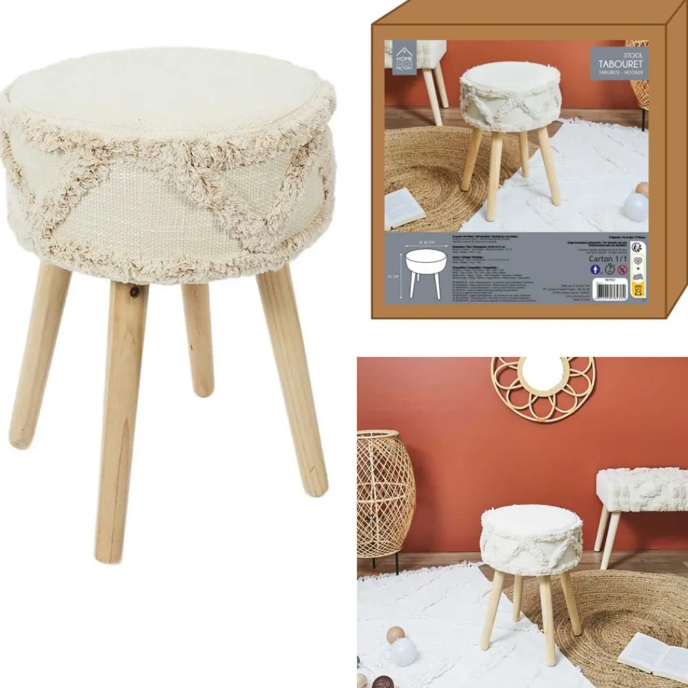 Taboret BOHO okrągły stołek kremowy * HowHomely Hot
