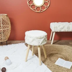Taboret BOHO okrągły stołek kremowy * HowHomely Hot