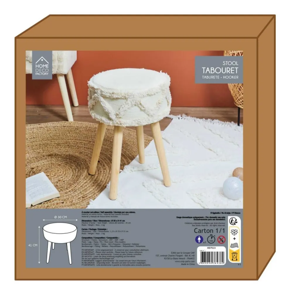 Taboret BOHO okrągły stołek kremowy * HowHomely Hot