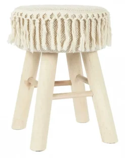 Taboret MACRAME kremowy z frędzlami * HowHomely Outlet
