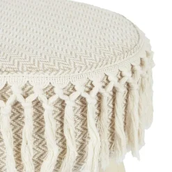 Taboret MACRAME kremowy z frędzlami * HowHomely Outlet
