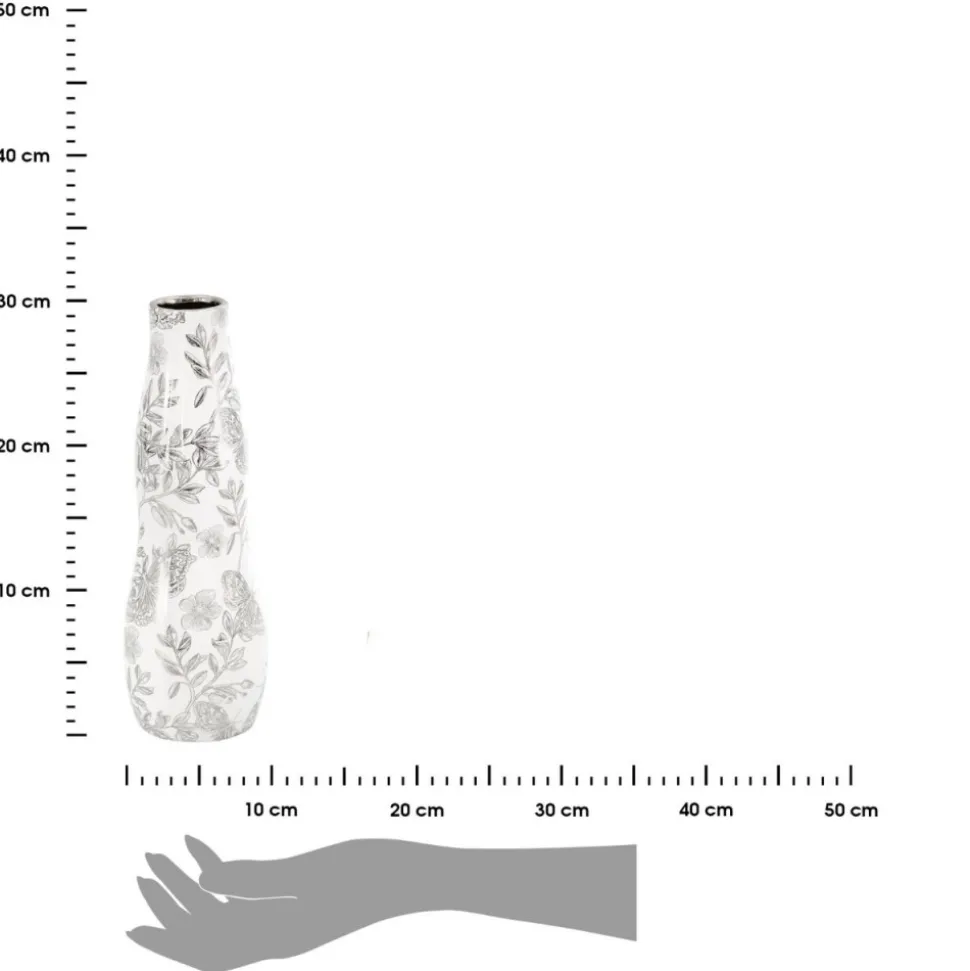 Wazon RITA 10x30 cm biało srebrny kwiaty