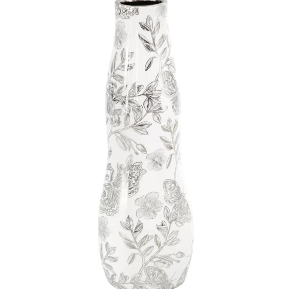 Wazon RITA 10x30 cm biało srebrny kwiaty