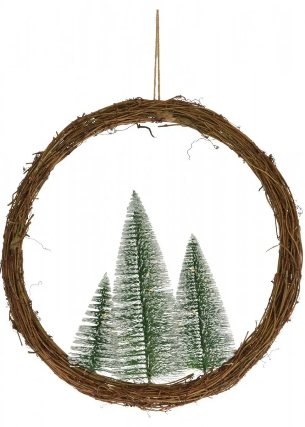 Wianek rattanowy z choinkami Led 40 cm