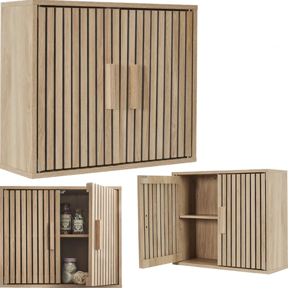 Wisząca szafka LINEA 60x50 cm lamelowy front * HowHomely
