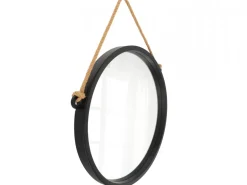 Wiszące okrągłe lustro 48 cm czarne