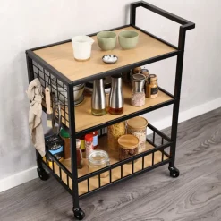 Wózek kuchenny na kółkach 3 poziomy loft 60x38xh79 cm