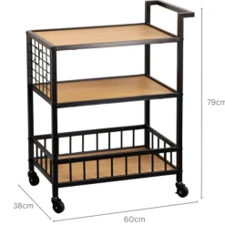 Wózek kuchenny na kółkach 3 poziomy loft 60x38xh79 cm