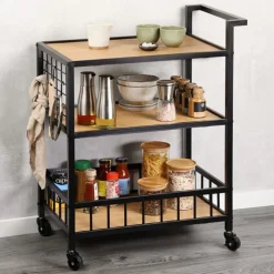 Wózek kuchenny na kółkach 3 poziomy loft 60x38xh79 cm
