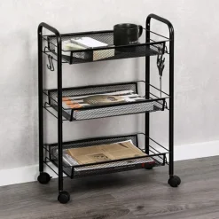 Wózek kuchenny 3 poziomy na kółkach metalowy czarny 44x26xh63,5 cm * Kesper Clearance