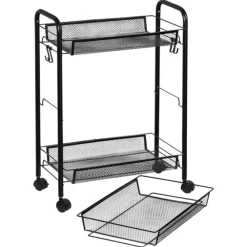 Wózek kuchenny 3 poziomy na kółkach metalowy czarny 44x26xh63,5 cm * Kesper Clearance