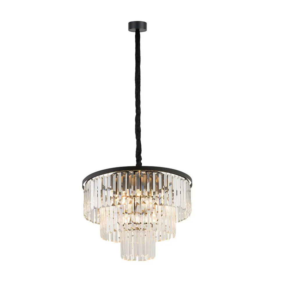 Żyrandol CRISTAL Czarny Szklane Kryształy 9xE14 56cm