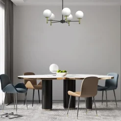 Żyrandol AWINION Czarny Złoty Szklany Klosz 6xE27 * Luminex Clearance