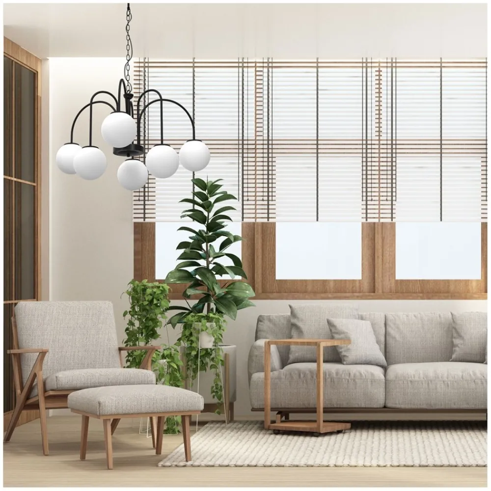 Żyrandol CAMBRIDGE Czarny Biały Szklany Klosz 6xE14 * Luminex Clearance