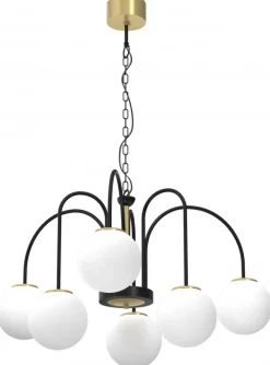 Żyrandol CAMBRIDGE Czarny Złoty Szklany Klosz 6xE14 * Luminex Outlet