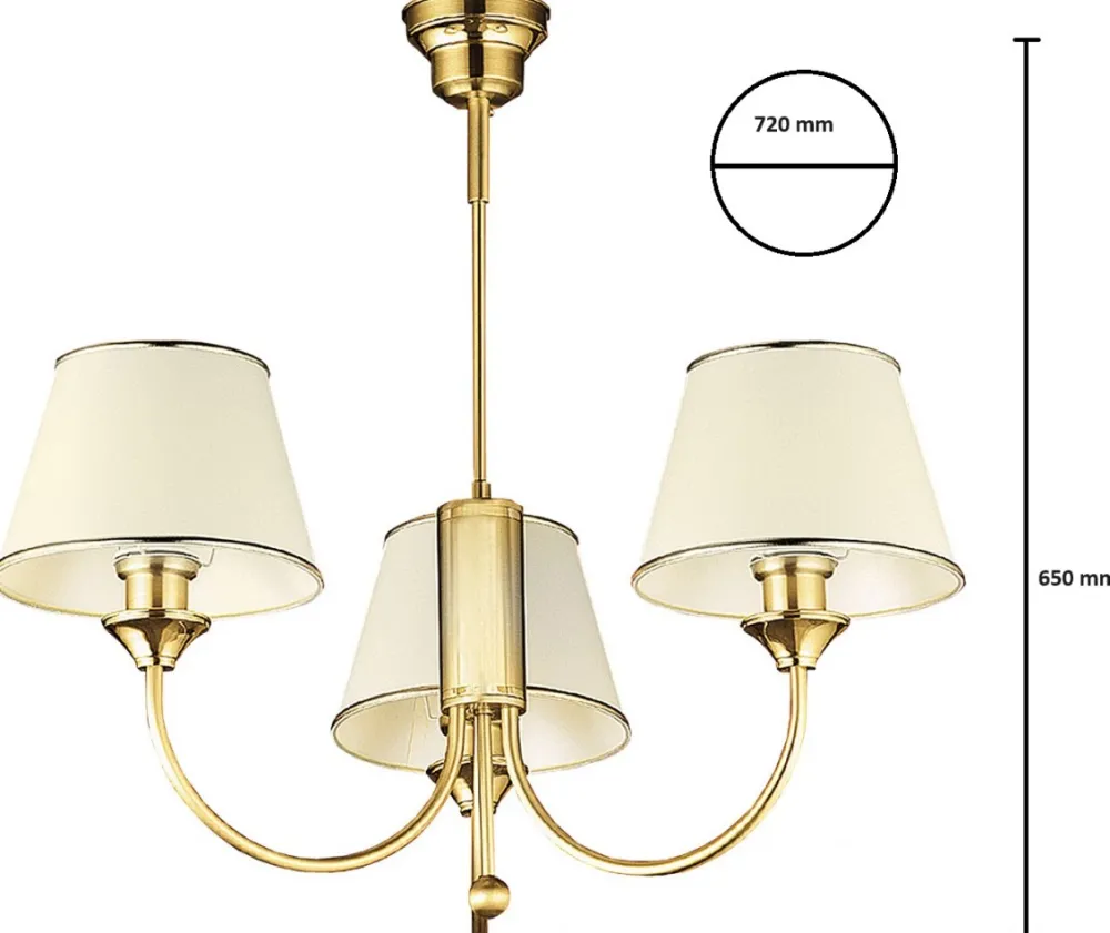 Żyrandol CLASSIC Złoty Beżowy Abażury 3xE27 * Jupiter Outlet
