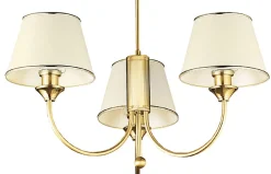 Żyrandol CLASSIC Złoty Beżowy Abażury 3xE27 * Jupiter Outlet
