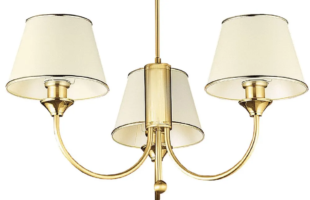 Żyrandol CLASSIC Złoty Beżowy Abażury 3xE27 * Jupiter Outlet