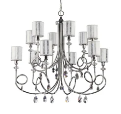 Żyrandol DELFINA Srebrny Abażury 12xE14 * Jupiter New