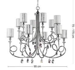 Żyrandol DELFINA Srebrny Abażury 12xE14 * Jupiter New