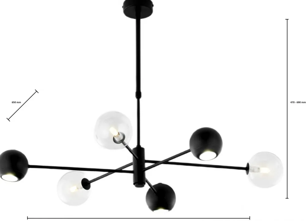 Żyrandol MOKA Czarny Transparentny Szklane Klosze 3xG9 3xGU10 * Jupiter Hot
