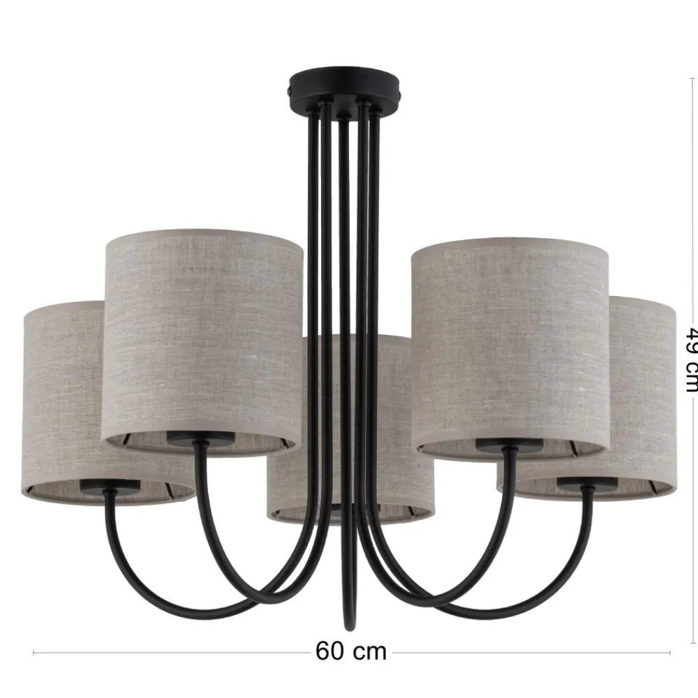 Żyrandol TORENS Czarny Beżowy Abażury 5xE27 * TK Lighting