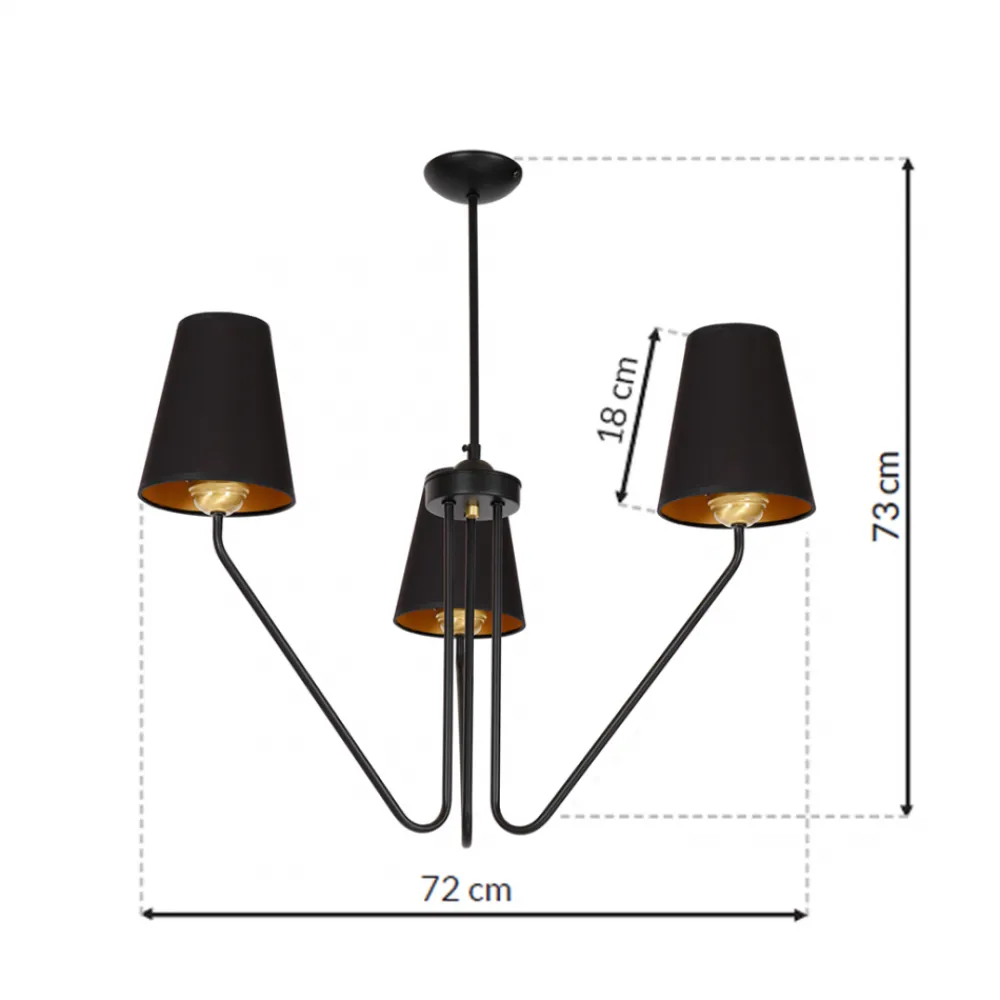 Żyrandol VICTORIA Czarny Złoty Abażury 3xE27 * Eko-light Discount