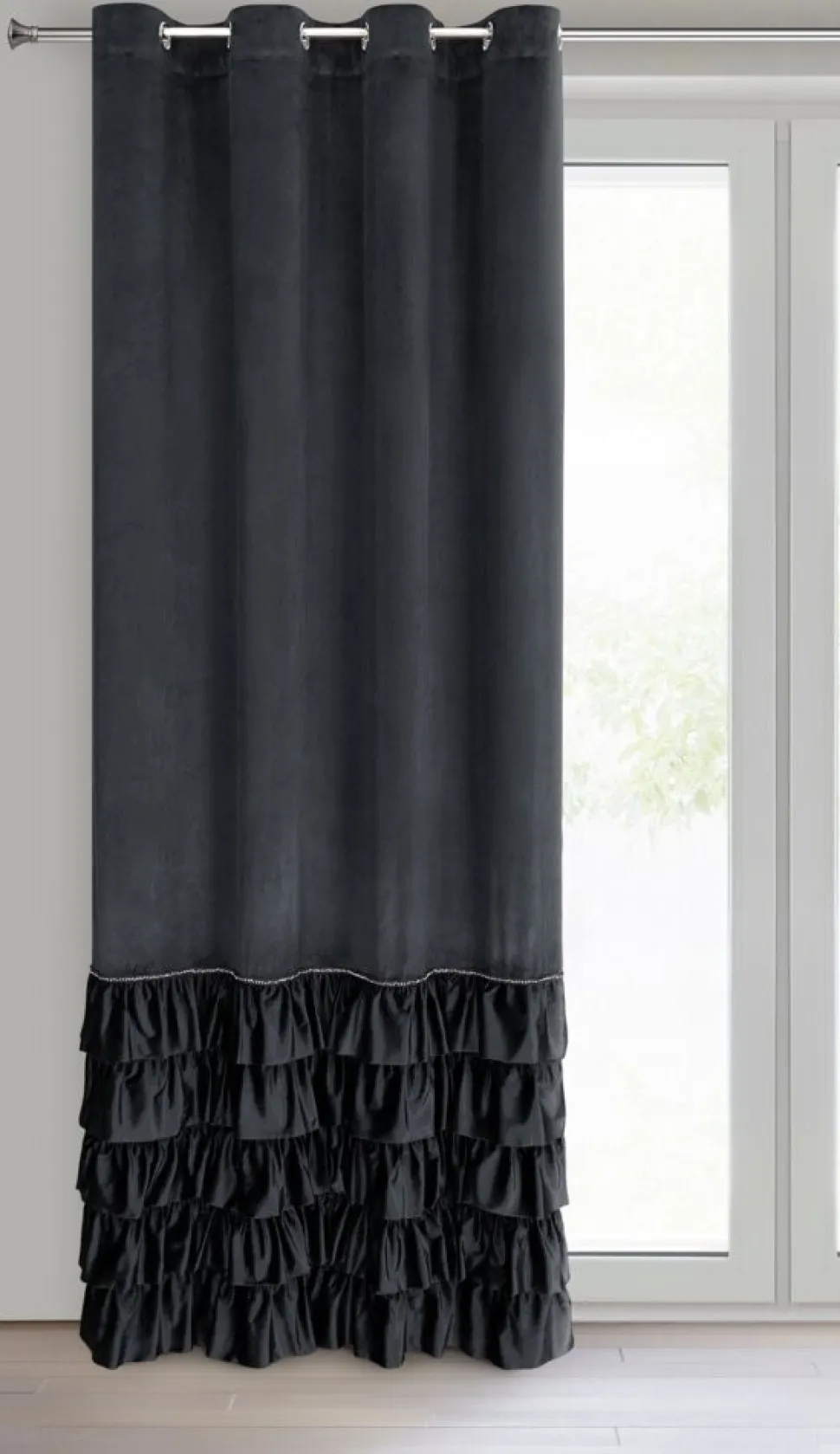 Zasłona CARLI 140x250 czarna falbany cyrkonie