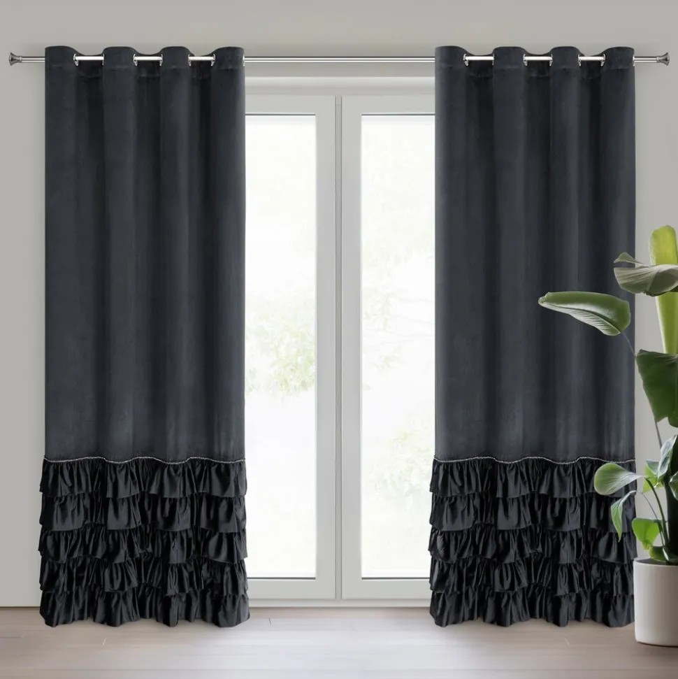 Zasłona CARLI 140x250 czarna falbany cyrkonie