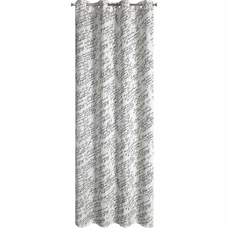 Zasłona EDITH 140x250 cm czarne napisy przelotki