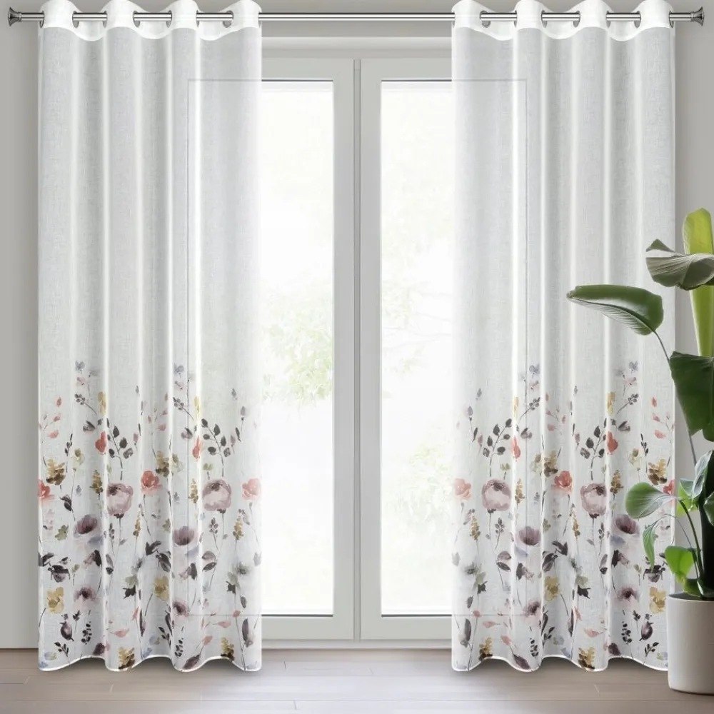 Zasłona LAVIN 140x250 białe malowane kwiaty * EUROFIRANY B.B. Choczyńscy Sp.J. Sale