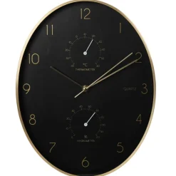 Zegar ścienny z termometrem czarno złoty 34,5 cm
