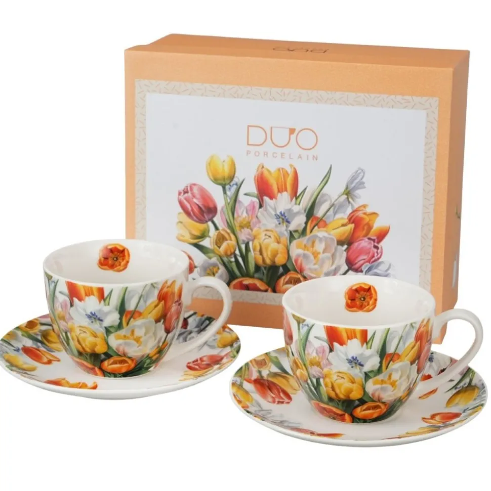 Zestaw 2 filiżanek ze spodkami Tulipany 270 ml