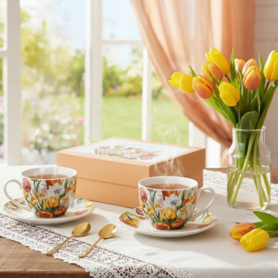 Zestaw 2 filiżanek ze spodkami Tulipany 270 ml