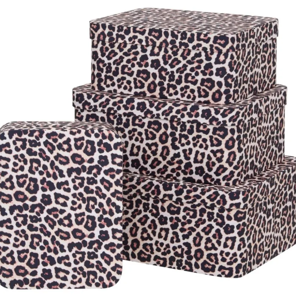 Zestaw 4 kartonowych pudełek Leopard