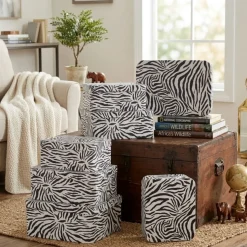 Zestaw 4 kartonowych pudełek Zebra