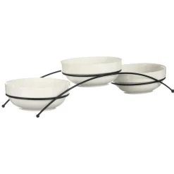 Zestaw 3 porcelanowych miseczek na stojaku