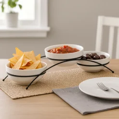 Zestaw 3 porcelanowych miseczek na stojaku