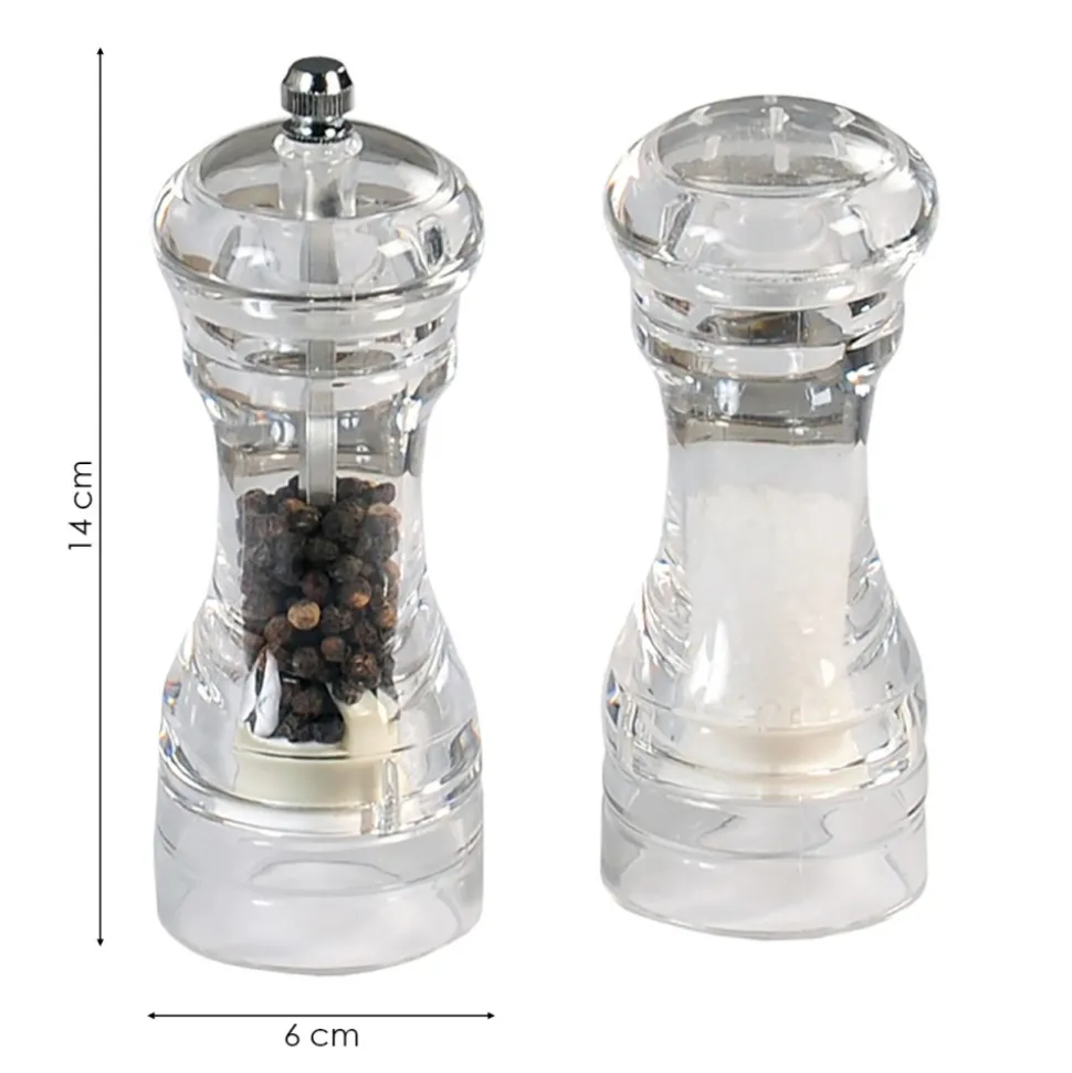 Zestaw 2 przezroczystych młynków do soli i pieprzu 6xh14 cm