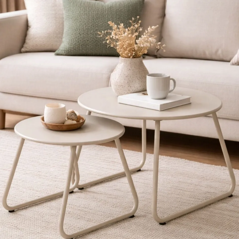 Zestaw 2 stolików metalowych beżowych Loft Duo