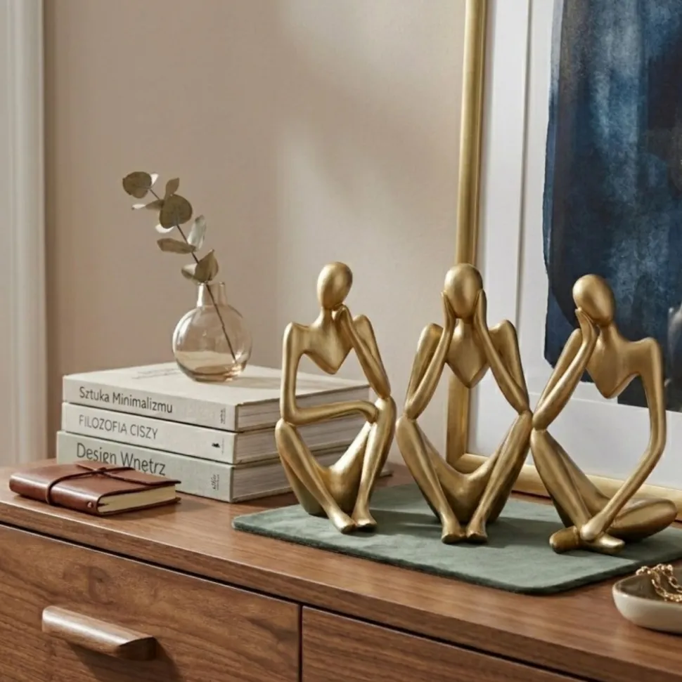 Zestaw 3 złotych figurek Le Collectionneur