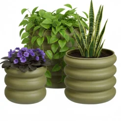 Zestaw metalowych doniczek Green Round 3 szt