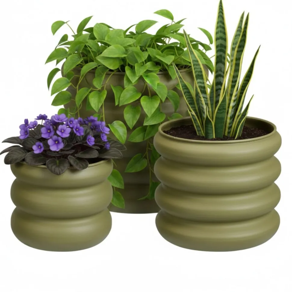 Zestaw metalowych doniczek Green Round 3 szt