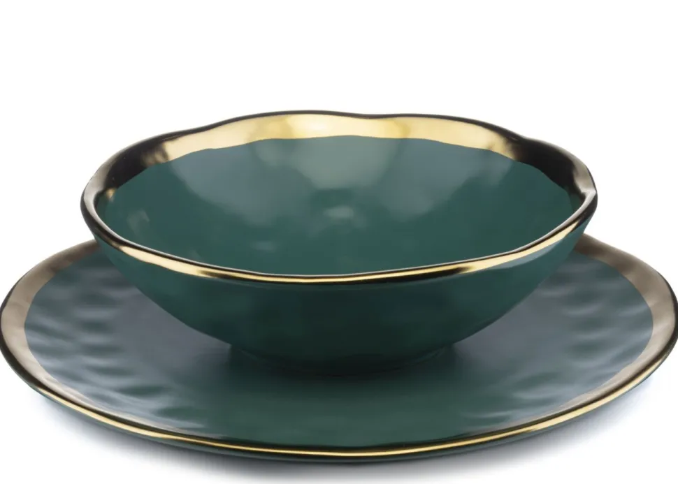 Zestaw ośmiu talerzy LISSA GREEN GOLD